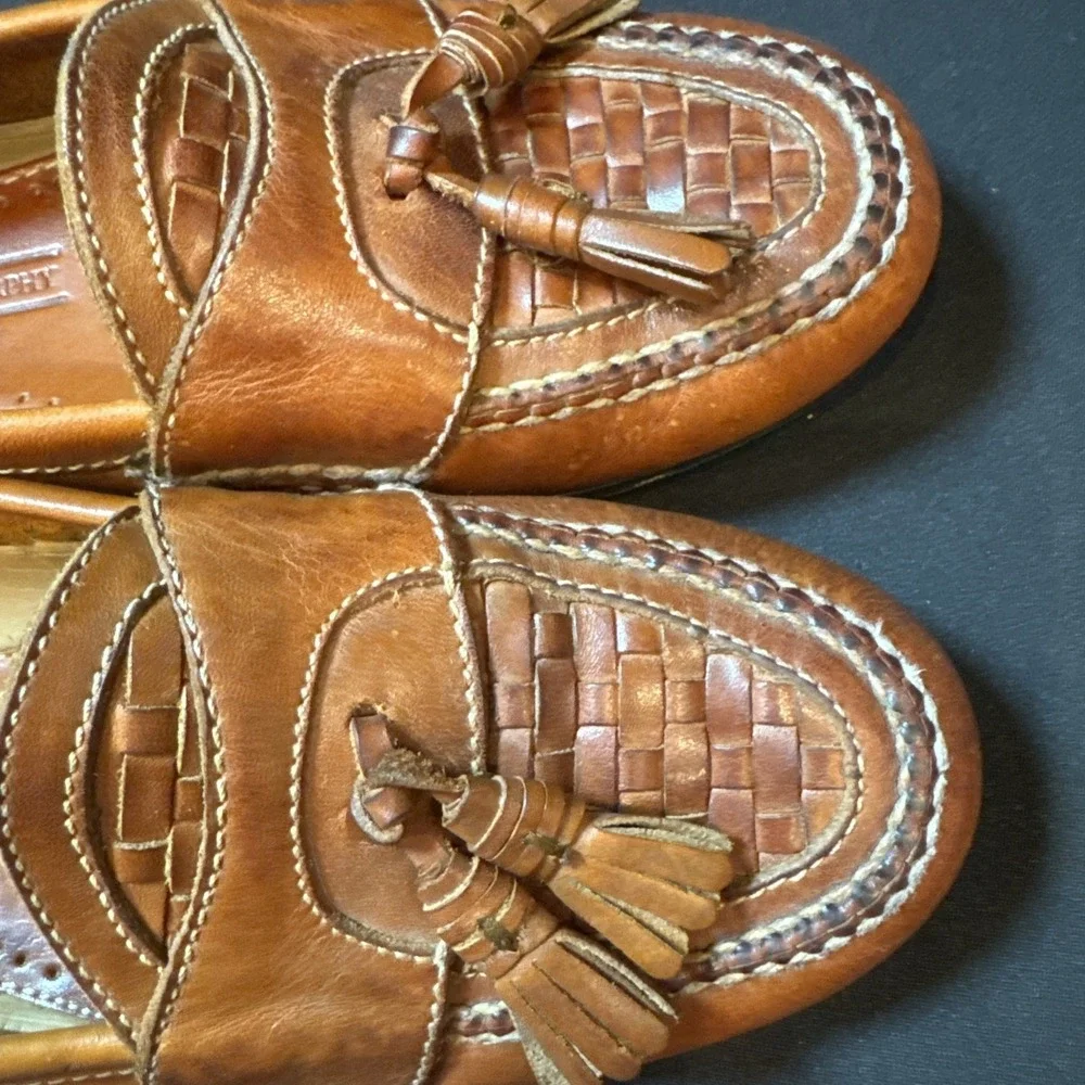 Johnston & Murphy Aristocraft Tassel Loafers Woven Tan Leather Men's 8.5D